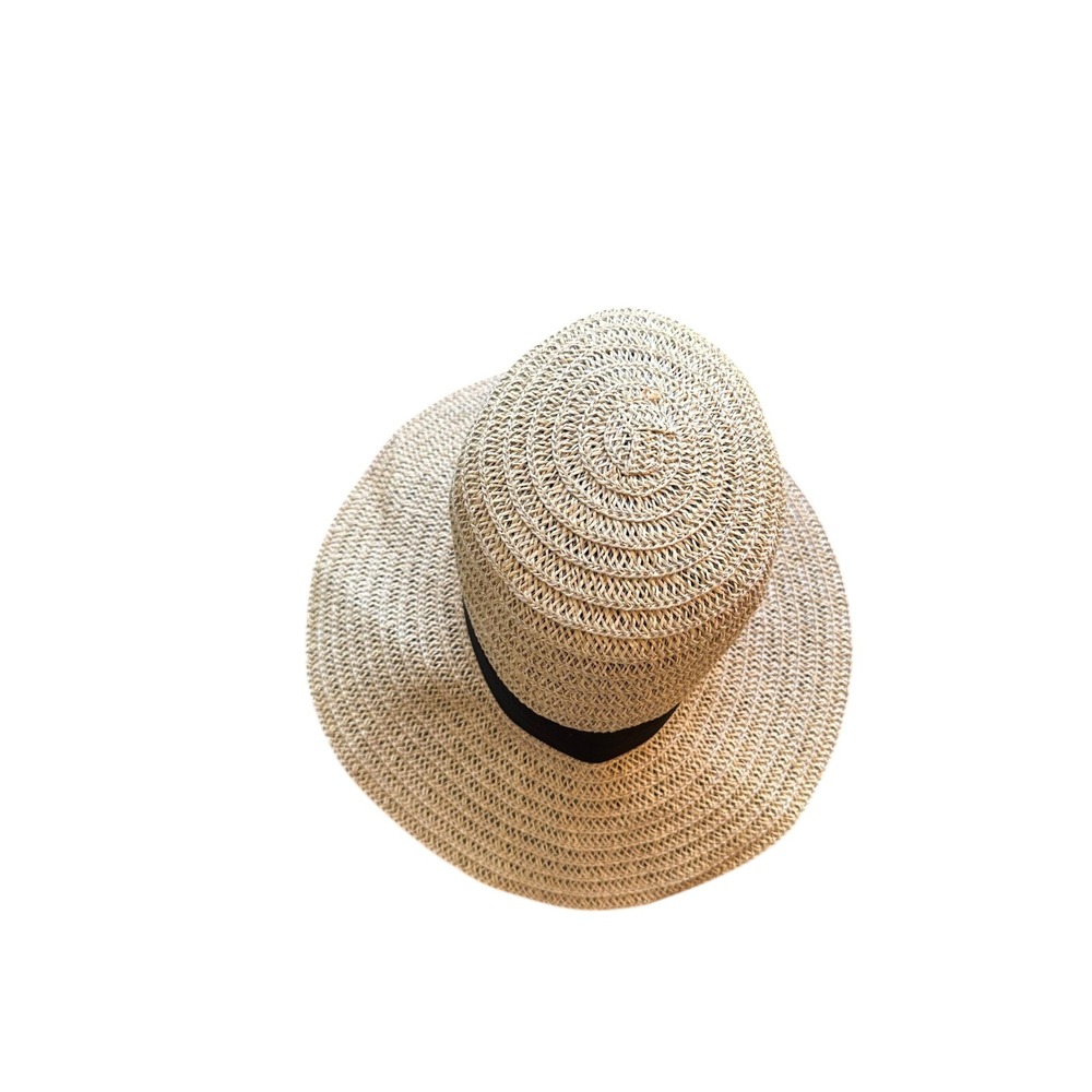 Magid Hats Tan Woven Paper Straw Sun Hat Black Grosgrain Ribbon Bow Wide‎ Brim